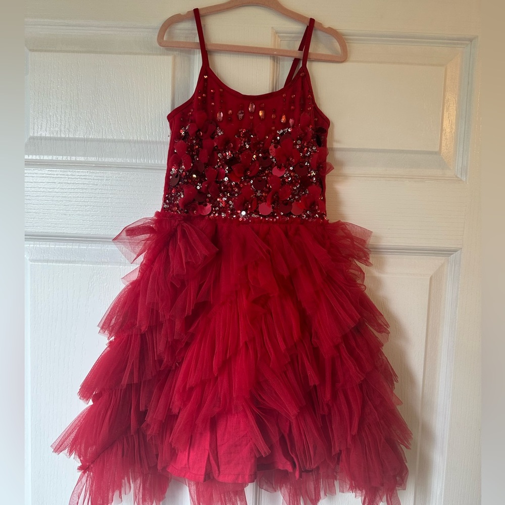 Tutu du monde red girls dress size 6/7.  Beautiful detail on bodice, barely worn